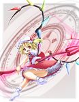  blonde_hair dot_r dress fang flandre_scarlet hat laevatein magic_circle panties pink_panties red_dress red_eyes solo touhou underwear upskirt wings 