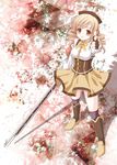  bad_id bad_pixiv_id blonde_hair blood blood_splatter chiaki_(daybreak) drill_hair fingerless_gloves gloves gun hat highres magical_girl mahou_shoujo_madoka_magica pointing pointing_at_viewer rifle solo striped striped_legwear thighhighs tile_floor tiles tomoe_mami twin_drills twintails weapon yellow_eyes 