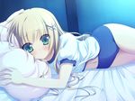  bed blonde_hair bloomers game_cg green_eyes gym_uniform nimura_yuushi oni_gokko tagme_(character) 