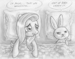  after_sex angel_(mlp) bed black_and_white blanket cigarette dialog duo english_text equine female feral fluttershy_(mlp) friendship_is_magic funny greyscale horse humor lagomorph male mammal monochrome my_little_pony pegasus pillow pony rabbit sketch smoking suggestive text tommy_simms 