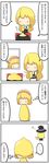  4koma alice_margatroid black_hair blonde_hair bow comic hair_bow hairband hakurei_reimu hat highres kirisame_marisa long_hair mayonnaise multiple_girls potaaju short_hair touhou translated witch_hat 