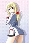  barokkusu blonde_hair charlotte_dunois hair_ribbon infinite_stratos long_hair panties ribbon school_uniform skirt smile solo underwear 