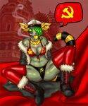  boots breasts camel_toe cigarette clothing dog_tags female hat looking_at_viewer military russian scar smoking solo soviet spreading stockings ☭ 
