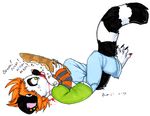  2007 black blood bread clothed eating female food green_eyes hair holly_massey lemur nom nosebleed on_back orange_hair solo striped_tail tail white white_background zeriara_(character) 