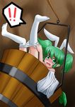  animal_ears ashcape bucket bunny_ears dressing green_eyes green_hair hair_bobbles hair_ornament in_bucket in_container kisume pantyhose short_hair solo touhou twintails white_legwear wooden_bucket 