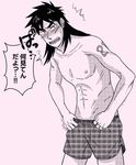  1boy abs chest itou_kaiji kaiji lowres male male_focus monochrome muscle pecs scar solo tattoo topless underwear 