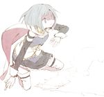  abara_heiki blue_eyes blue_hair cape dust gloves kneeling magical_girl mahou_shoujo_madoka_magica miki_sayaka short_hair sketch solo thighhighs white_gloves white_legwear 