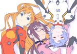  ayanami_rei blue_eyes blue_hair bodysuit brown_hair evangelion:_2.0_you_can_(not)_advance flat_color glasses long_hair makinami_mari_illustrious multiple_girls neon_genesis_evangelion orange_hair pink_bodysuit plugsuit rebuild_of_evangelion red_eyes shikinami_asuka_langley short_hair sino_(rtlsino) souryuu_asuka_langley 