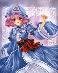  bad_id bad_pixiv_id breasts hat japanese_clothes large_breasts mitsuba_(threeleaf) pink_eyes pink_hair saigyouji_yuyuko solo touhou traditional_media triangular_headpiece 