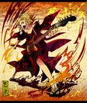  blonde_hair electric_guitar guitar hair_ornament hair_ribbon hairclip instrument itou japanese_clothes kagamine_rin kimono open_mouth purple_eyes ribbon short_hair solo tengaku_(vocaloid) vocaloid 