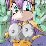  blue_eyes breasts female hair mina_mongoose mongoose orange purple_hair skimpy solo sonic_(series) t03nemesis tail tight_clothing 