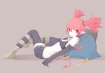  demon_girl demon_wings disgaea earrings elbow_gloves etna gerukazai gloves jewelry midriff pointy_ears prinny red_eyes red_hair solo thighhighs twintails wings 