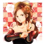  blush brown_eyes brown_hair detached_sleeves female hairband hasuhiko kaihime long_hair open_mouth plant sengoku_musou sengoku_musou_3 solo 