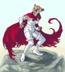  cape catsuit cloak cougar crimson desert feline female kelly_hamilton leather solo torn_clothing vesalius white 
