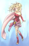  blonde_hair breasts cape detached_sleeves female final_fantasy final_fantasy_vi full_body gradient gradient_background green_eyes long_hair pantyhose sap_(maple_leaf) solo tina_branford 