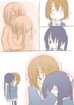  blush comic highres hirasawa_yui hug itesu k-on! multiple_girls nakano_azusa tears translated wince 