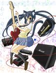  amplifier animal_ears bad_id bad_pixiv_id black_hair brown_eyes cable cat_ears effects_pedal electric_guitar guitar highres instrument k-on! long_hair m-y-w marshall nakano_azusa pedal plectrum school_uniform solo speaker tail twintails 