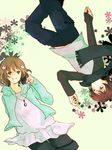  1girl brown_eyes brown_hair flower hair_flower hair_ornament hanasaku_iroha jewelry lying matsumae_ohana necklace scarf short_hair smile tanemura_kouichi 