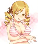  bad_id bad_pixiv_id bikini blonde_hair breast_hold breasts cleavage drill_hair kaida_bola large_breasts looking_at_viewer mahou_shoujo_madoka_magica open_mouth short_hair smile solo swimsuit tareme tomoe_mami twin_drills twintails upper_body yellow_eyes 