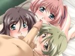  1boy 3girls amorous_professor_cherry binetsu_kyoushi_cherry blush breasts brown_hair caressing_testicles earrings foursome game_cg green_hair group_sex hise_chirei jewelry kanai_mamiko large_breasts lucky_guy multiple_girls pov sweat uncensored wet yamane_masahiro zyx 