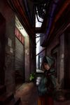  alley bad_id bad_pixiv_id black_hair braid brown_eyes copyright_request desolate esukee hood hooded_jacket jacket pipes solo stairs twin_braids 