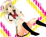  blonde_hair blush footwear green_eyes kneehighs kneesocks kore_wa_zombie_desu_ka? maelstrom panties pantyshot school_uniform short_hair socks underwear 