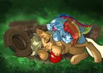  applejack_(mlp) blonde_hair blue_fur cowboy_hat crying dead death duo equine eyes_closed female feral friendship_is_magic fruit fur grass hair hat horse horse_tail mammal mourning multi-colored_hair my_little_pony orange_fur outside pegasus pony rainbow_dash_(mlp) rainbow_hair rainbow_tail sad shnider sleeping tears unknown_artist wings 
