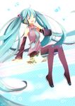  aqua_hair closed_eyes detached_sleeves hatsune_miku heart highres long_hair mgmgkyun musical_note necktie sitting skirt solo thighhighs twintails very_long_hair vocaloid 