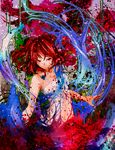  alternate_costume bad_id bad_pixiv_id bare_shoulders blood messy navel onozuka_komachi paint_splatter red_eyes red_hair sarashi short_hair silentdin smile solo touhou underwear underwear_only upper_body 