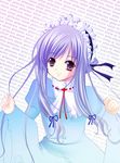  aria_(sister_princess) blue_hair dress frills long_hair okazaki_mitsuki purple_eyes sister_princess solo wall_of_text 
