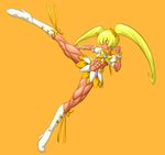  abs blonde_hair blush boots bow bows cure_sunshine earring earrings futari_wa_precure futari_wa_pretty_cure heartcatch_precure! highres jewelry kick kicking magical_girl muscle muscles muscular muscular_female precure twintails yellow_eyes 