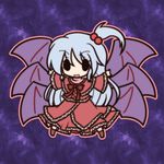  bad_id bad_pixiv_id bat_wings blue_hair blush capelet chibi fushigi_ebi hair_bobbles hair_ornament long_hair multiple_wings purple_wings red_capelet shinki side_ponytail silver_hair smile solo touhou wings 