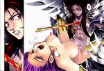  1girl absurdres angry armor athena black_hair blood blush bottomless breasts clenched_teeth cum cum_on_body cum_on_breasts cum_on_lower_body cum_on_upper_body empty_eyes erect_nipples god goddess hades highres impaled kido_saori large_breasts legs long_hair nipples nude open_mouth polearm purple_hair rape red_eyes saint_seiya saliva sex simple_background spear spread_legs sweat tears teeth thighs vaginal weapon 