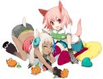  :d animal_ears bad_id bad_pixiv_id blue_skirt breasts colomon dark_skin fang goat_ears goat_girl goat_horns goat_tail green_eyes grey_hair heart heart_pillow hooves horns looking_at_viewer medium_breasts multiple_girls open_mouth original panties pillow pink_eyes pink_hair pink_legwear short_hair short_shorts shorts sitting skirt small_breasts smile striped striped_legwear tail tan tank_top tanline thighhighs top-down_bottom-up underwear vertical-striped_legwear vertical_stripes wariza 