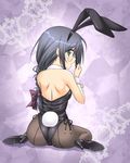  animal_ears ass back black_hair bunny_ears bunny_tail bunnysuit fishnet_pantyhose fishnets glasses green_eyes long_hair looking_back marie_(sister_princess) masakichi_(crossroad) pantyhose sister_princess solo tail 