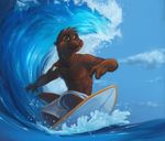  blue chibi-marrow curl male otter shorts solo surfboard surfer surfing wave 