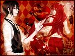  black_hair gloves grell_sutcliff happy_valentine head_wings kuroshitsuji long_hair male_focus mrsloth multiple_boys red_eyes red_hair sebastian_michaelis valentine 