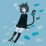  ahoge animal_ears bow bubble cat_ears cat_tail fish hoshimura_sora original school_uniform solo tail underwater 