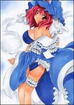  breasts ghost hat large_breasts looking_back marker_(medium) pastel_(medium) red_eyes red_hair saigyouji_yuyuko short_hair solo touhou traditional_media yadokari_genpachirou 