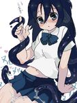  animal_ears bad_id bad_pixiv_id black_eyes black_hair blush long_hair lowres midriff navel oekaki original prehensile_hair rarara skirt slime solo tentacle_hair tentacles 