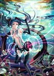  aqua_eyes aqua_hair bad_id bad_pixiv_id elbow_gloves gloves hatsune_miku hatsune_miku_(append) instocklee long_hair navel necktie solo thighhighs twintails underwater very_long_hair vocaloid vocaloid_append 