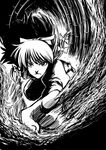  foreshortening fujiwara_no_mokou greyscale monochrome naka-san solo staring touhou 