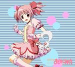  :3 :d bow bubble_skirt choker copyright_name creature dress gloves hair_ribbon happy jewelry kaname_madoka kneehighs kyubey magical_girl mahou_shoujo_madoka_magica mascot oekaki open_mouth pink_hair puffy_sleeves red_eyes ribbon short_hair short_twintails skirt smile tail takayapeint tongue twintails white_legwear 