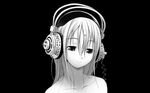  greyscale headphones monochrome nitroplus solo super_sonico third-party_edit tsuji_santa 