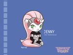  blush bucky_o&#039;hare cat cute feline female green_eyes jenny outfit pink_hair powree sitting solo wallpaper 