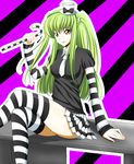  bad_id bad_pixiv_id c.c. cane ccllsaikou code_geass crossed_legs detached_sleeves green_hair hat long_hair mini_hat mini_top_hat necktie sitting skirt solo striped striped_legwear thighhighs top_hat twintails yellow_eyes zettai_ryouiki 