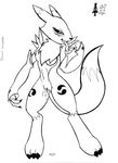  2002 breasts canine claws cum cum_in_pussy cum_inside cum_taste digimon female fox gloves half-closed_eyes inks licking line_art nipples nude open_mouth pussy renamon solo standing tail tongue unknown_artist 