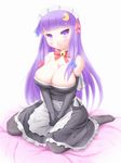  alternate_costume breasts cleavage crescent highres large_breasts long_hair patchouli_knowledge purple_eyes purple_hair shinoshinosp solo touhou 