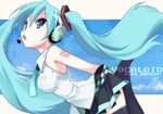  aqua_eyes aqua_hair hatsune_miku headphones headset long_hair necktie skirt solo thighhighs twintails very_long_hair vocaloid yamano_sachi zettai_ryouiki 