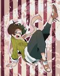  brown_hair carlos_toshiki face falling glasses green_eyes love_&amp;_smile original sandals scarf solo 